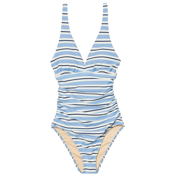 NWT Plunge Tummy Control Shaping One-Piece Swimsuit 2 Horizontal Blue Stripe - Picture 3 of 4